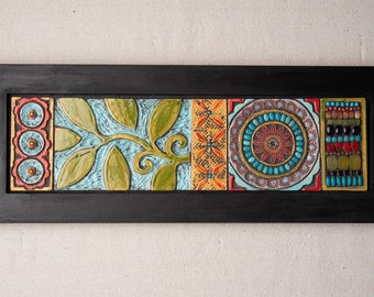 Mosaic Wall Art, Horizontal Art or Vertical Art, Framed - READY to SHIP - Suzani Patchwork Tile Wall Art