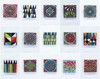 Ceramic Tile Wall Art (one - choose from 15 patterns) MADE to ORDER Mounted Square Tiles