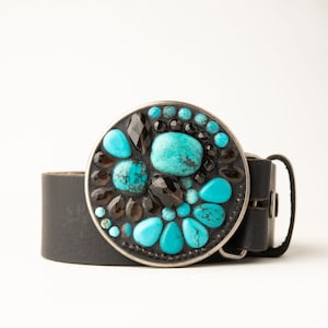 Turquoise Belt Buckle for Women, Semiprecious Stones - READY to SHIP with Optional Leather Belt