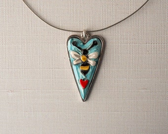 Heart Necklace (choose from 9 pendant patterns) in Gift Pouch, Ceramic - MADE to ORDER