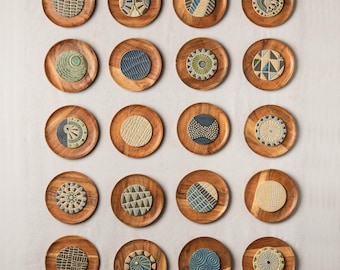 Handmade Tile, Stoneware Ceramic (one - choose from 20) Wood Frame, each 7 inch, MADE to ORDER - Blue Green