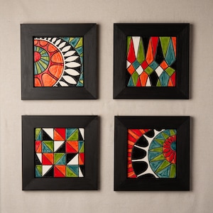 Midcentury Style Ceramic Wall Art (one - choose from 4 patterns), Square Art, Framed - MADE to ORDER - Mod