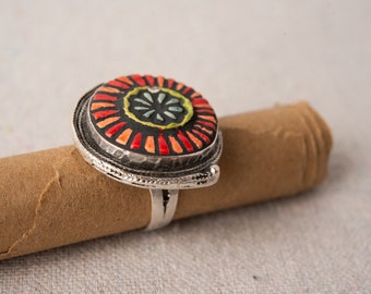 Adjustable Ring, Ceramic Ring - MADE to ORDER Boho Ring by Romy and Clare - Red Blossom
