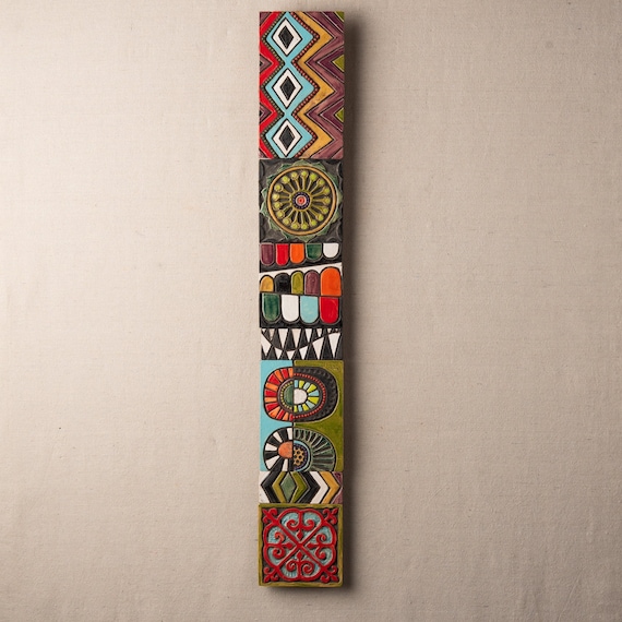 Narrow Vertical Wall Art, Ceramic and Mosaic Wall Art - Stick Ceramic Tile Mounted Wall Art - MADE to ORDER