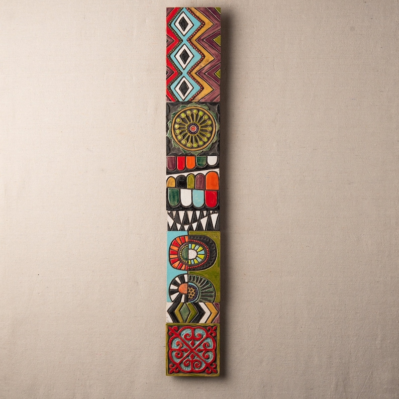 Narrow Vertical Wall Art, Ceramic and Mosaic Wall Art - Stick Ceramic Tile Mounted Wall Art - MADE to ORDER image 1