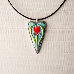 Heart Necklace (choose from 9 pendant patterns) in Gift Pouch, Ceramic - MADE to ORDER