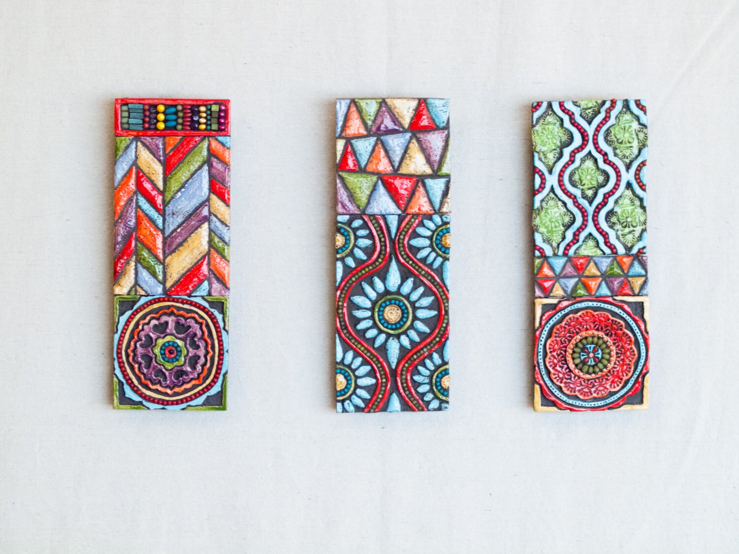 Vertical Wall Art Set of 3 Mosaic Art Wall Art Ceramic Wall Etsy