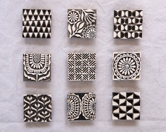 Large Ceramic Wall Sculpture Set of 9, Mounted Square Wall Art Set - Black & White Modern Motifs: Blossom - MADE to ORDER by Romy and Clare