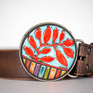 Women&#39;s Round Belt Buckle, Handmade Ceramic, Optional Leather Belt