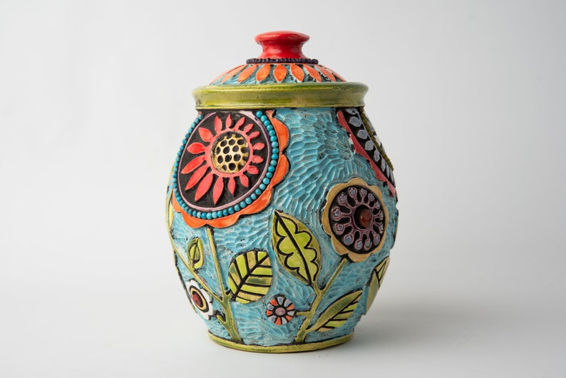 Kitchen Canister one choose from two Stoneware Ceramic and Mosaic Jar MADE to ORDER by Romy and Clare image 6