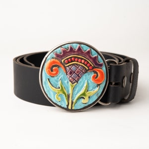Handmade Tile Belt Buckle MADE to ORDER Belt Buckle for Women with optional Leather Belt - Thistle