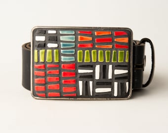 Ceramic Belt Buckle Unisex with Optional Leather Belt - READY to SHIP - Mod Geo