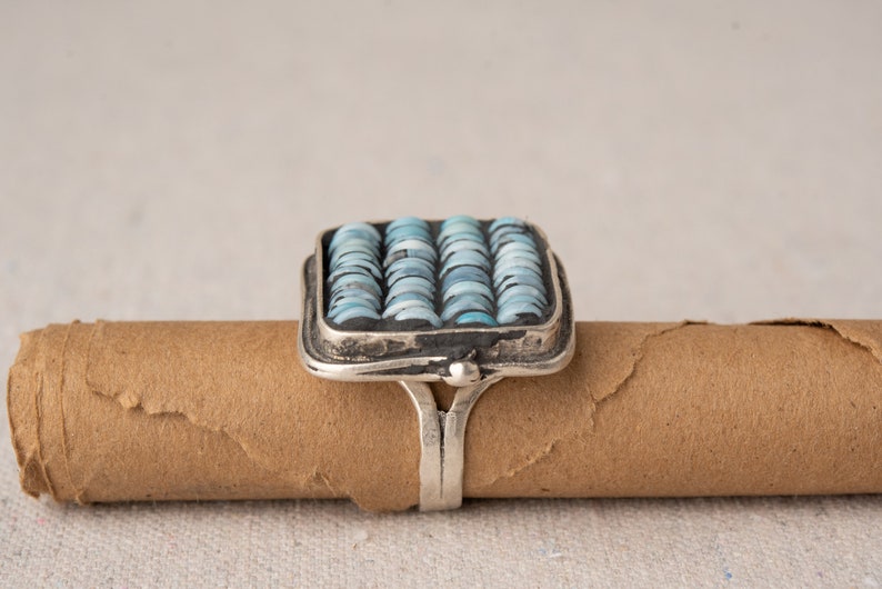 Blue Opal Adjustable Ring, Mosaic Ring READY to SHIP image 3