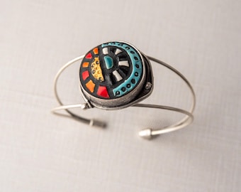 Ceramic Cuff Bracelet in Gift Pouch: Sun and Moon