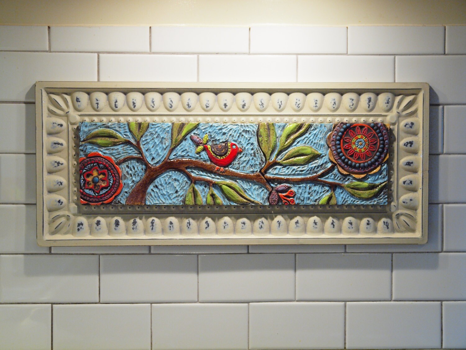 Tile Wall Art Mosaic Art Wall Art Bird on Branch Colorful Etsy