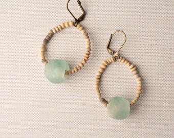 Ashanti and Mali Clay Bead Earrings - READY to SHIP - Jewelry by Romy and Clare - Seaglass Green