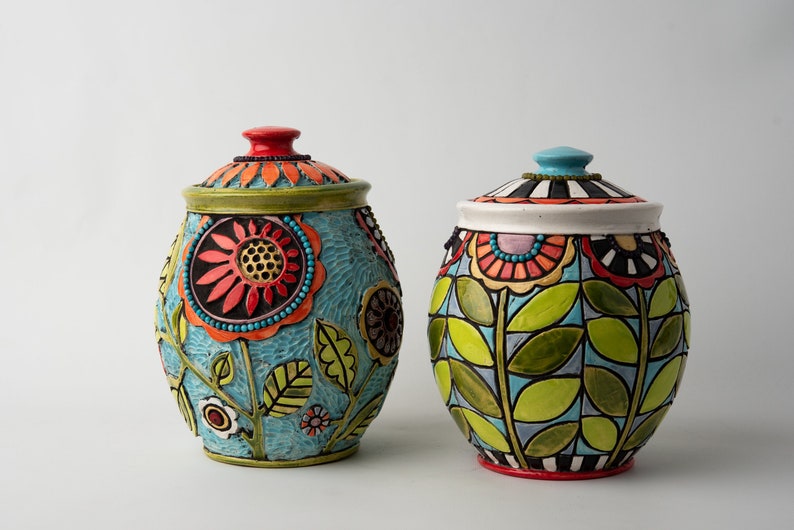 Kitchen Canister one choose from two Stoneware Ceramic and Mosaic Jar MADE to ORDER by Romy and Clare image 1