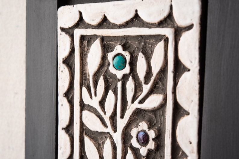 Farmhouse Blossoms Black and White Wall Art, Vertical Ceramic and