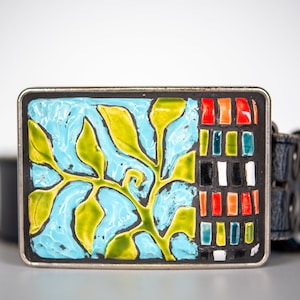 Women&#39;s Rectangular Ceramic Belt Buckle with Optional Leather Belt, Boho Fashion Accessory, READY to SHIP