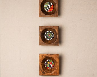 Ceramic Wall Sculpture Set of 3 Framed Handmade Ceramic Tiles, 6 inch, MADE to ORDER - Arizona