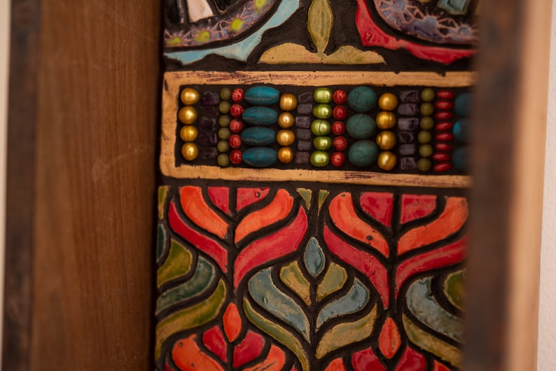 Shelf with Ceramic and Mosaic Art Framed in Vintage Indian Brick Mold MADE TO ORDER by Romy and Clare image 4