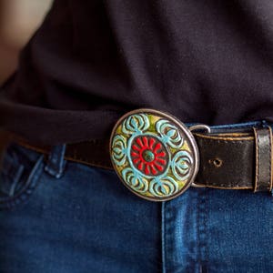 セラミックとターコイズのベルトバックル、オプションのレザーベルト