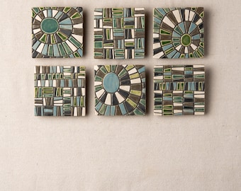 Hand Carved Ceramic Wall Art Tiles: Geometric Stoneware (MADE to ORDER) Ingression