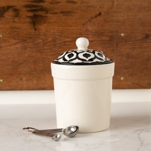 Coffee Canister Black And White Ceramic Canister With Lid Etsy