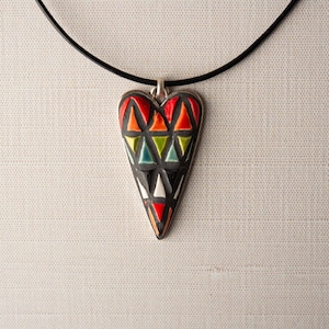 Heart Necklace (choose from 9 pendant patterns) in Gift Pouch, Ceramic - MADE to ORDER