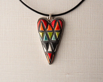 Heart Necklace in Gift Pouch, Ceramic: Triangles