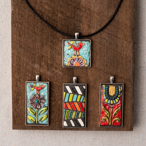 Pendant Necklace in Gift Pouch (choose from 4) - MADE to ORDER - Ceramic Jewelry by Romy and Clare