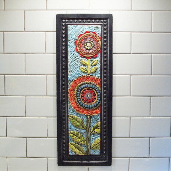 Tile Wall Art Mosaic Art Mosaic Wall Art Two Blossoms Colorful Etsy