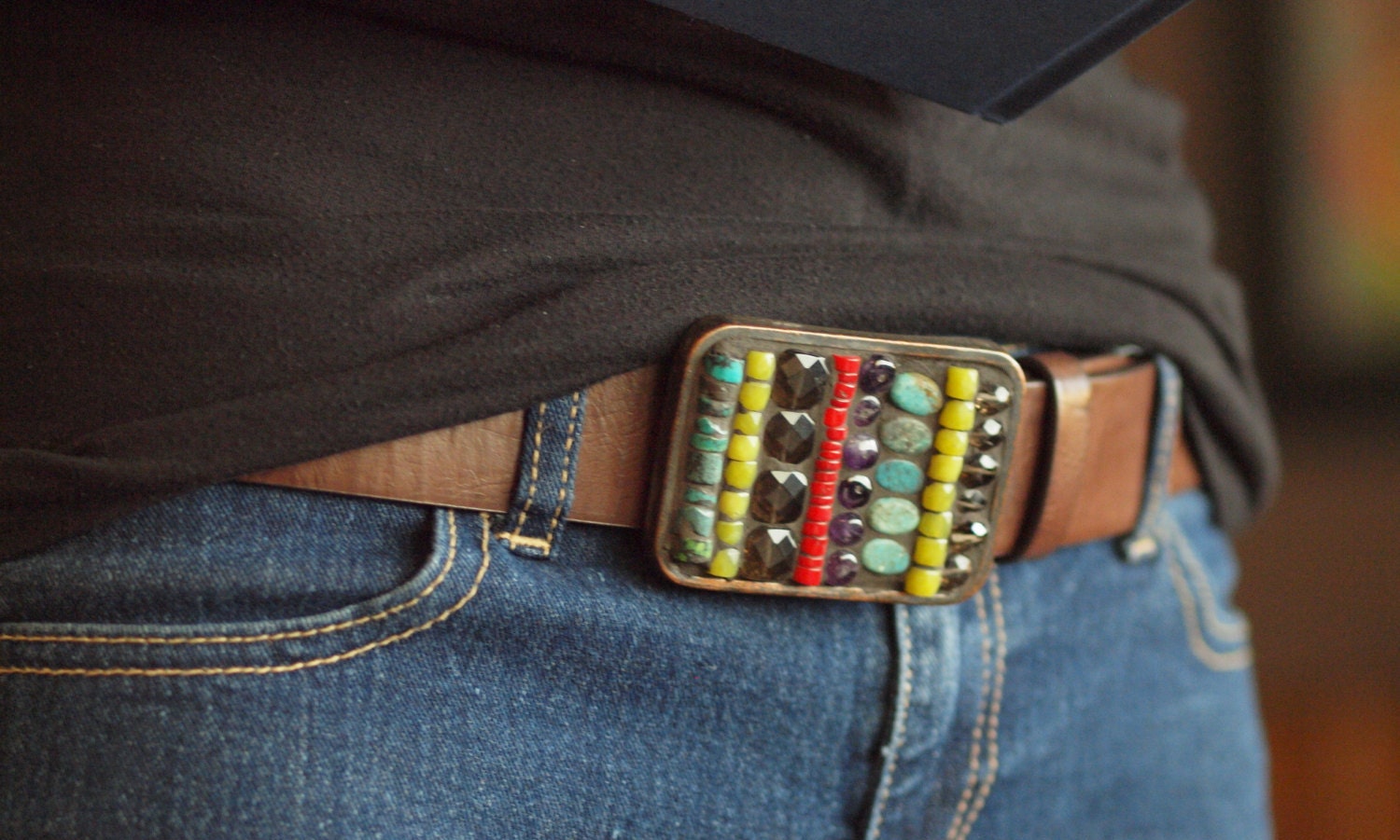 Handmade Mosaic Belt Buckle Belt Buckle / Cabochon Fun Colors / Lavender Swarovski  main image 2