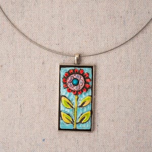 Mosaic and Ceramic Pendant Necklace for Women, Blossom Clay Tile Mosaic Necklace, MADE to ORDER