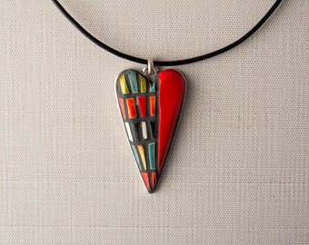 Heart Necklace (choose from 9 pendant patterns) in Gift Pouch, Ceramic - MADE to ORDER