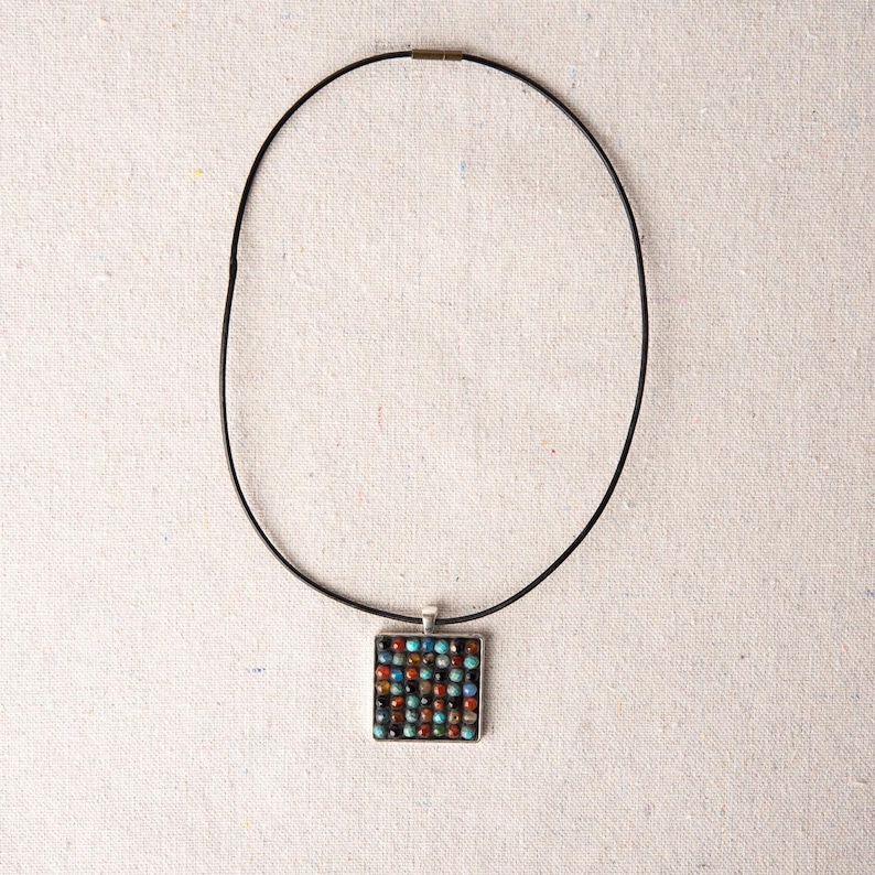 Mosaic Necklace with Turquoise and Semiprecious Stones in Gift Pouch, Geometric Pendant Necklace image 2