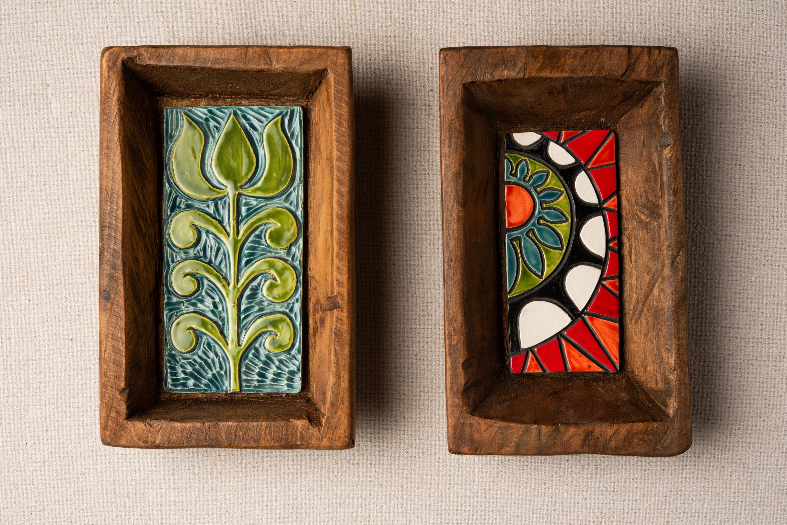 Ceramic Wall Art, Handmade Tiles Framed (MADE to ORDER) Green
