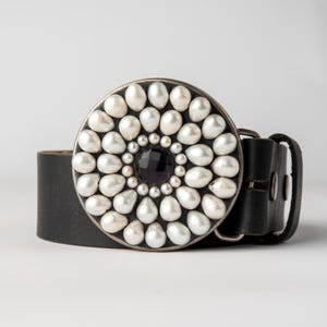 Belt Buckle, Black and White Mosaic Belt Buckle with Optional Leather Belt - MADE to ORDER