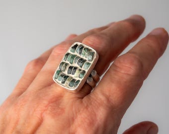 Sakota Emerald Mosaic Ring in Gift Pouch, Adjustable