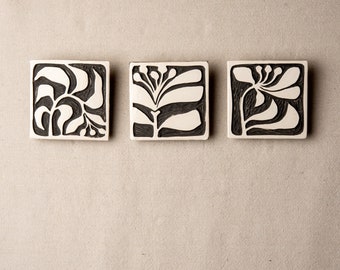 Tile Wall Art (one- choose from 3 patterns), Mounted Wall Art - Black & White Modern Motifs - MADE to ORDER - Mod Peony