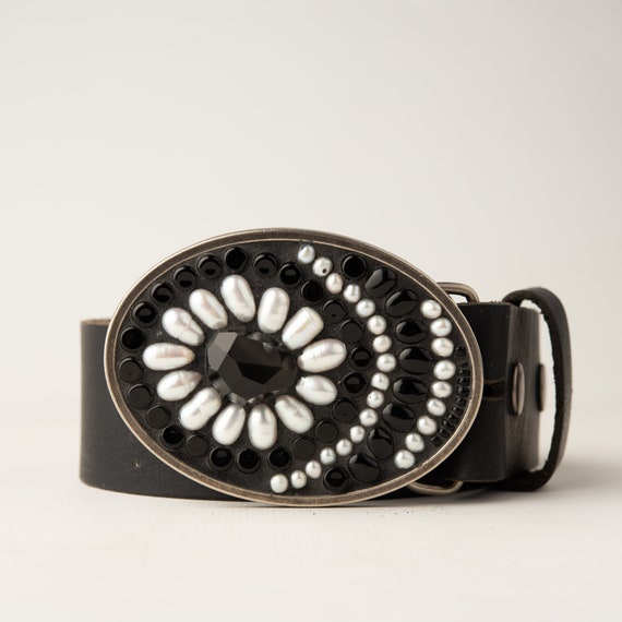 Pearl Mosaic Belt Buckle Vintage Guad Mexico Sterling 925 Belt Buckle Mother of Pearl  main image 3