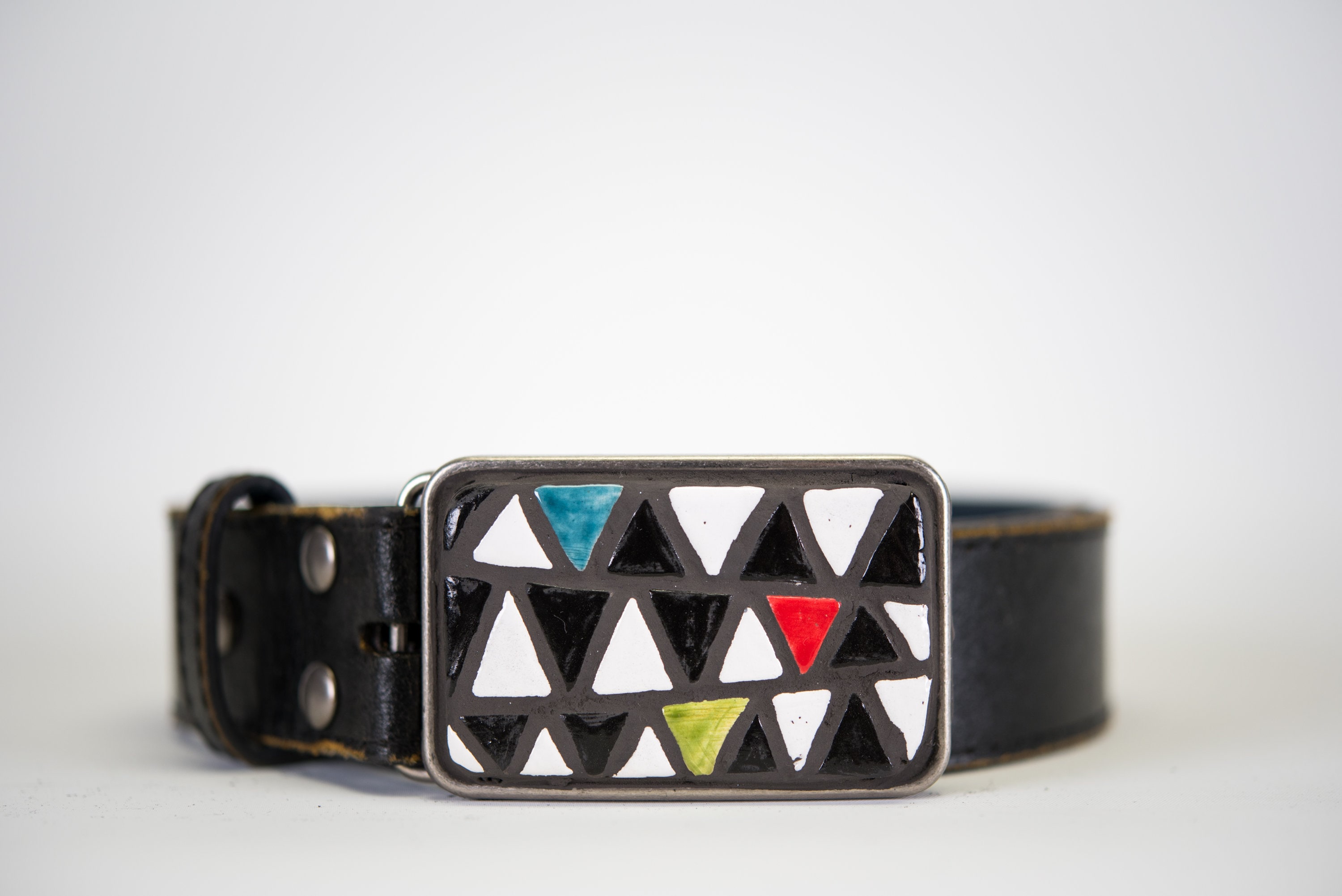 Men's Belt Buckle - Zulu Triangles Handmade Ceramic Tile