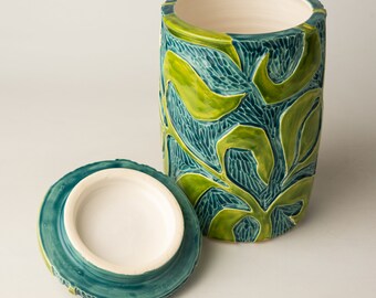 陶器のジャー 茶色 取っ手付き 常滑焼 甚秋陶苑(伊藤成二)作 茶藻掛け茶壺 [東山堂煎茶器店