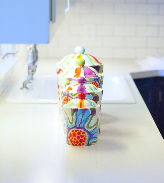 Colorful Ceramic Canisters Kitchen Canister Set Flour And Etsy