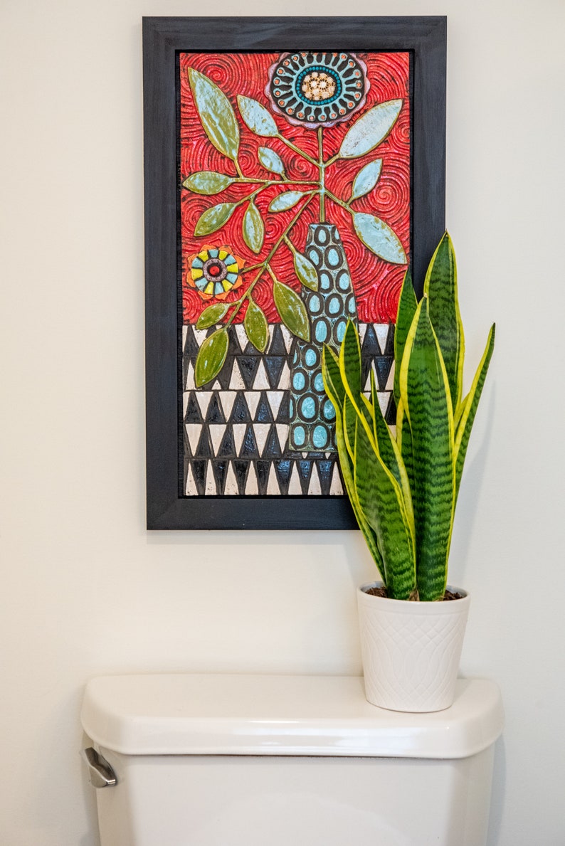 Ceramic and Mosaic Wall Art, Framed Ceramic and Mosaic Still Life Flowers First Flowers MADE to ORDER by Romy and Clare image 6