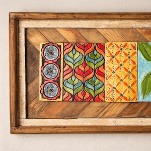 Ceramic and Mosaic Tile Wall Art in Reclaimed Vintage Frame - READY to SHIP Original Art - Suzani Patchwork