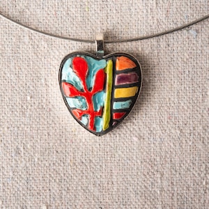 Ceramic Heart Necklace in Gift Pouch, Pendant Necklace for Women - READY to SHIP - Red Vine Geo