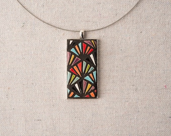 Retro Ceramic Pendant Necklace for Women - READY to SHIP - Ceramic Jewelry, Colorful Necklaces for Women - Palms