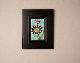 Ceramic and Mosaic Wall Art in Vintage Frame - READY to SHIP -  The Look-Out