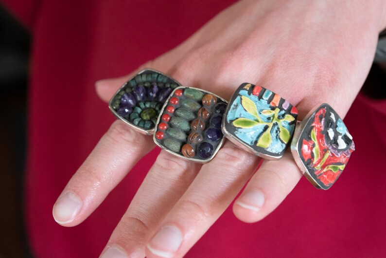 Adjustable Ceramic Ring Bold Blossom READY to SHIP Etsy